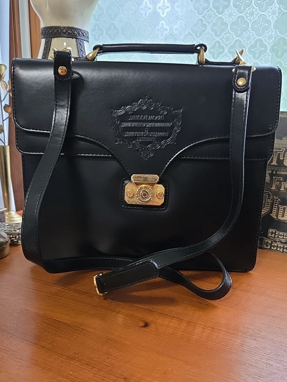 Black Women's Leather Briefcase/bag with Gold Hardware